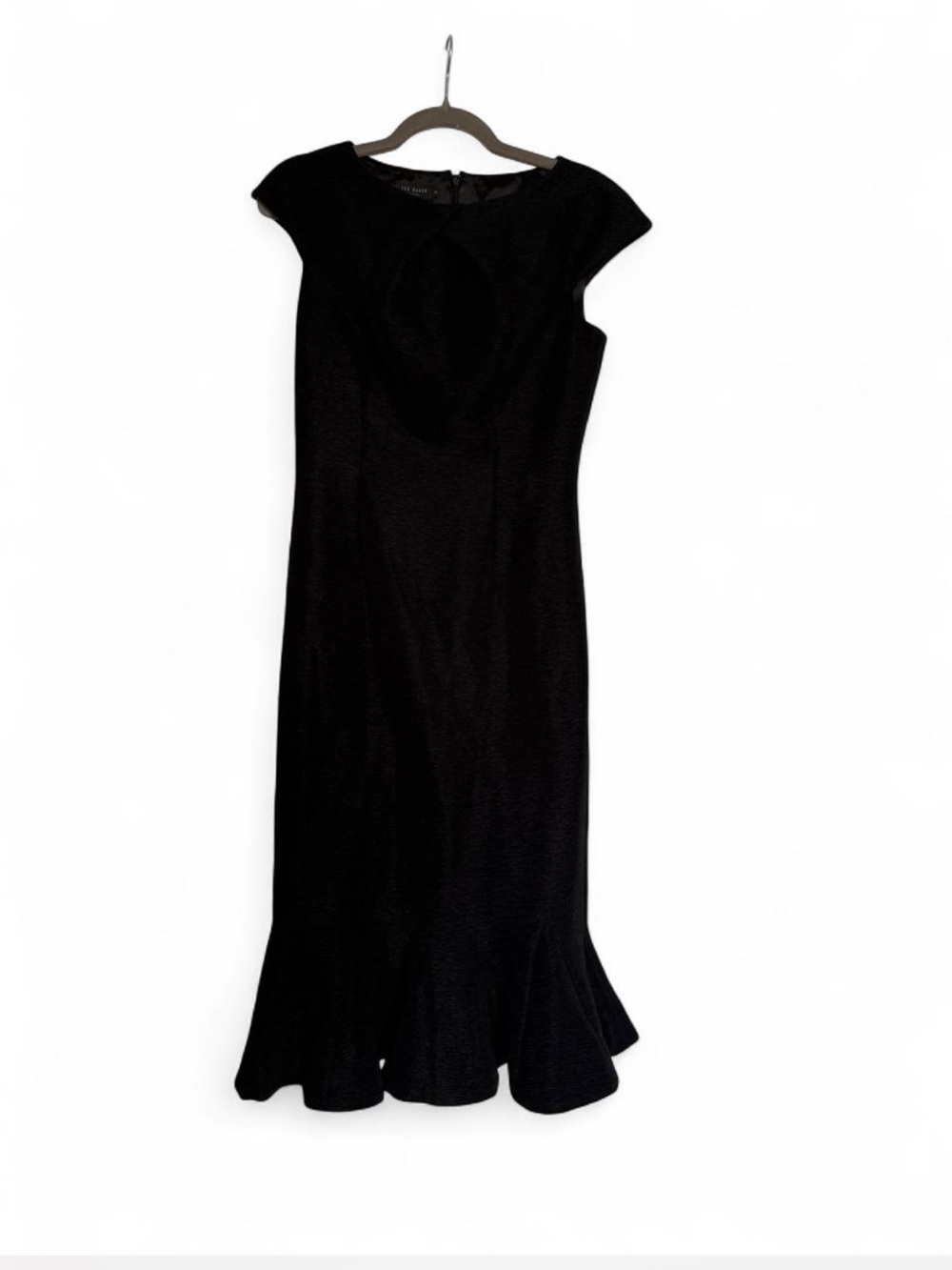 Ted Baker Black Cap-Sleeve Fishtail Midi Dress